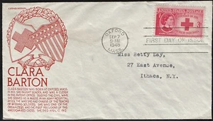 FDC~1948 HONORING CLARA BARTON FOUNDER OF RED CROSS BORN IN OXFORD, MASS. - Picture 1 of 1