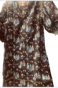 Chelsea & Violet Dress Women XS Brown/Blue Mini A shape Ballon 3/4 Sleeves - Picture 1 of 7