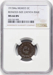 MEXICO "ZAPATA" 1915 2 CENTAVOS COIN, NGC CERTIFIED UNCIRCULATED MS66-BN - Picture 1 of 5