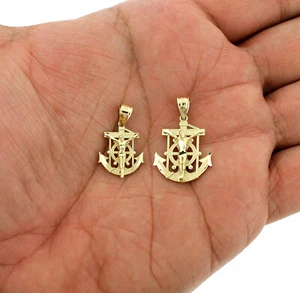 10K Yellow Gold Diamond Cut Jesus Crucifix Anchor Cross Charm Pendant - 2 Sizes - Picture 1 of 13