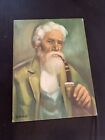 Vtg Old Man With Smoking Pipe Oil On Canvas  Painting Signed Very Nice!