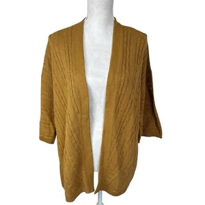 J Jill Women's L Petite Open Cable Knit Cardigan Sweater Camel Tan EUC - Picture 1 of 10