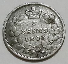 SILVER 1880 Canada 5 Cents QUEEN VICTORIA 1880H Mark H for Heaton Mint in UK 5c