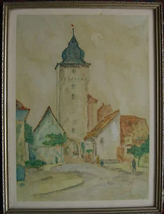 ::BASLER-TOR KARLSRUHE-DURLACH MISCHTECHNIK ANTIK SEHR SELTEN SIGNIERT RAHMEN - Bild 1 von 1