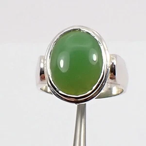 6.91ct Oval 15x12mm Green Jade Chrysoprase Ring Genuine 925 Sterling Silver - Picture 1 of 12