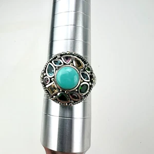 Robert Manse Ring mehrfarbig Edelsteine & Türkis 925 Sterling 18K Größe 12 - Bild 1 von 13