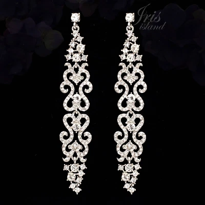 Brincos pendurados femininos longos folheados a ródio cristal transparente gota de strass 425 - Imagem 1 de 4