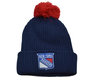 New York Rangers NHL Keystone Ribbed Knit Beanie Pom Winter Hat by Fanatics - Picture 1 of 2