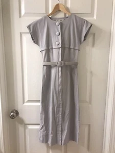 Bettie Page Las Vegas Vintage Small Retro Midi Dress Gray Belted Pin Up 50's - Picture 1 of 8