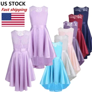 US Flower Girl Dress Kid Princess Party Wedding Pageant Formal Lace Tutu Dresses - Picture 1 of 19