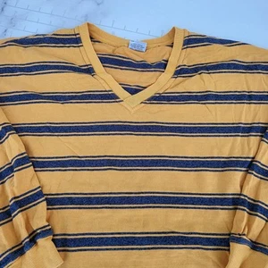 Vintage Bongo Shirt Made in USA Yellow Blue Blue Striped Long Sleeve - Picture 1 of 13