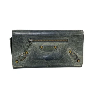 Auténtica billetera larga BALENCIAGA The Money 163471 de cuero verde oscuro - Imagen 1 de 14