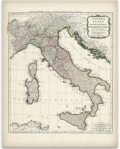1794 Italy Map Poster 11x14 Unframed Vintage Cartography Historical Wall Art - Picture 1 of 9