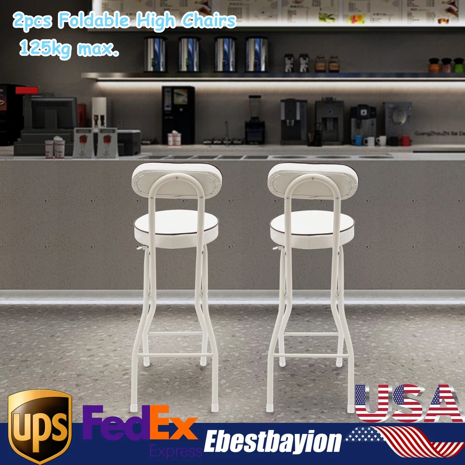 Bar Stool Folding Padded Seat Pu Cushion Barstool For Indoor Restaurant Cafe - Image 1 of 4
