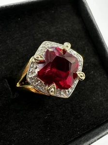 9ct Yellow & White Gold 4.00 Ct Ruby & Diamond Dress Ring Size O 375 9K Two Tone - Picture 1 of 16