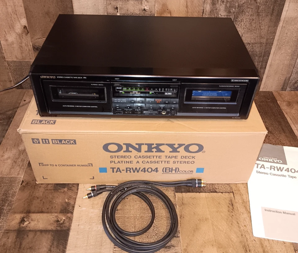 De colección Onkyo TA-RW404 Doble Cassette Deck Doblaje con Caja Instrucciones Probado Leer Foto 1 de 4