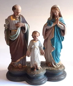 ANTIQUE/VINTAGE CERAMIC STATUE JOSEPH, MARY AND YOUNG JESUS - 26.5cm TALL - Picture 1 of 12