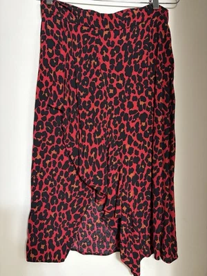 NUEVO CON ETIQUETAS ZARA Mujer Talla Falda lápiz midi con estampado animal leopardo naranja/negro M ROJO  Foto 1 de 3