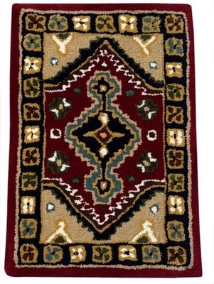 Wollteppich 40x60 Rot Beige Oriental Handgemacht Türvorleger Fussmatte HT370R - Bild 1 von 4