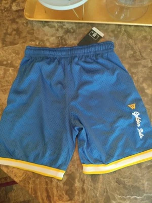 金州勇士队超级比赛短裤 8 码青少年儿童 NBA 篮球蓝色 — 第 1/4 张图片