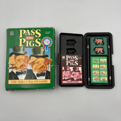 Vintage 1984 Pass The Pigs Board Dice Game Complete MB Hasbro Retro - Green Box - Image 1 of 4