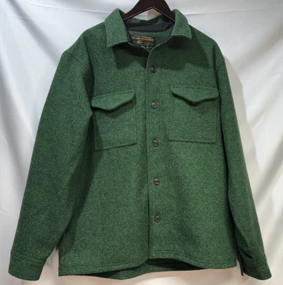 Filson Mackinaw Wool Jac Shirt-Made in USA-Kelly Green/Black Twill- Men's XL - Image 1 of 4