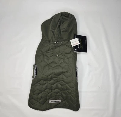 Medium Eddie Bauer Hooded Dog Pet Lined Parka Jacket Coat Hood Green Hook Loop - Image 1 of 4