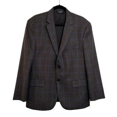 Jos A Bank Traveler Wool Blazer Sport Coat Jacket Size 44 Short Blue Brown Plaid - Image 1 of 4