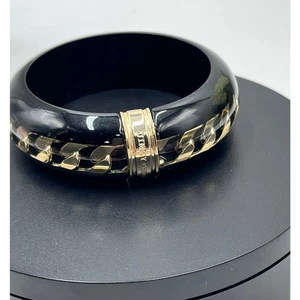 Jimmy Choo Designer Vintage Glossy Black Resin Gold Plated Chain Armreif - Bild 1 von 13