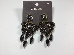 Chico’s Clip Gold / Black Earrings ( KAL CHAND) - Picture 1 of 2