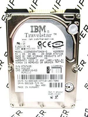 IBM 20GB TravelStar IC25N020ATDA04 IDE 07N7435 Laptop Hard Drive WIPED & TESTED - Image 1 of 4