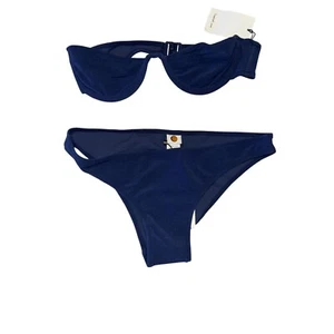 Set bikini nuovo con etichette Tropic of C Mariel Top Lo Bottoms Indigo Eco Terry X-Small - Foto 1 di 13