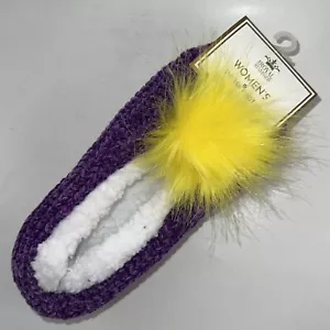The Royal Standard Women’s Footies Slippers Pom Pom Non-Skid Sherpa Purple S/M - Picture 1 of 11