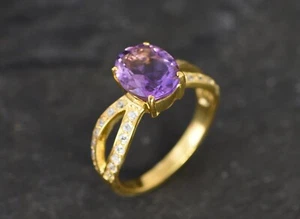 3.21 Ct Oval Cut Natural Amethyst Diamond Engagement Ring 14K Yellow Gold 6 - Picture 1 of 9