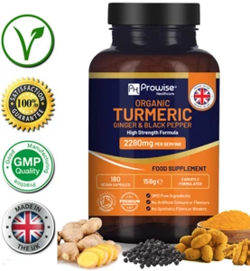 ✅Organic Turmeric 2280mg 180 Vegan Capsule With Ginger Black Pepper Curcumin UK✅ - Picture 1 of 9