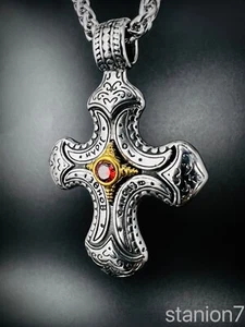 Konstantino Kreuz Anhänger Edelstahl Halskette Zirkonia Silber Stern Biker 89 - Bild 1 von 6