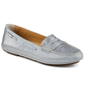 New Girls Women US Size 5.5 Sperry Top-Sider Penny Driver Python Silver - Picture 1 of 1