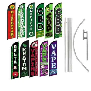 Kr8tom C.B.D MJ Dispensary Variations Windless Advertising Banner Flag Pole Kits - Picture 1 of 25