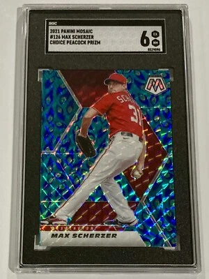 2021 Panini Mosaico #126 Max Scherzer SGC 6 Choice Peacock Prizm SSP - Imagem 1 de 2