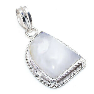 Rainbow Moonstone Gemstone Handmade Silver Plated Jewelry Pendant 1.69"