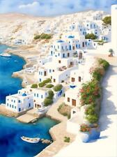 Mykonos Greece Watercolor Painting Country City Art Print