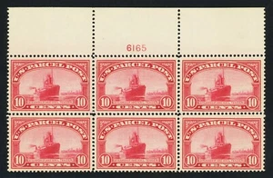 Scott #Q6, 10c Parcel Post, Full Top Plate Block of 6, VF-OG-VLH, 2000 PF cert. - Picture 1 of 1