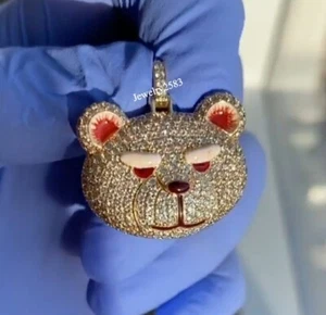 Men's Natural Moissanite Stylish Character Pendant With Red Enamel In 925 Silver - Picture 1 of 6