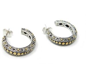John Hardy 1.25" Jaisalmer Dot 18k Gold & Silver Medium Gypsy Hoop Earrings NWT