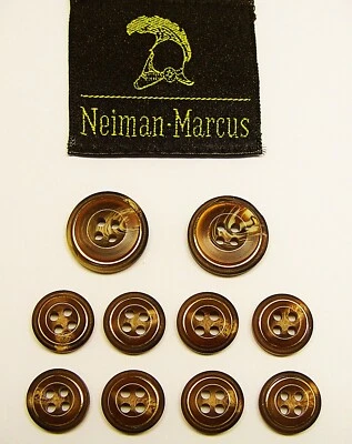 NEIMAN MARCUS Replacement Buttons 10 Horn Effect Brown Beige bronze metal trim. - Image 1 of 4