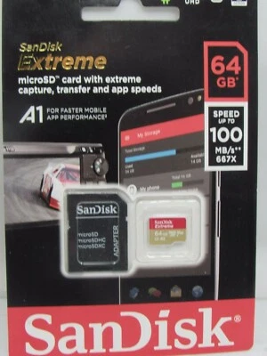SanDisk Extreme 64GB Class 10 MicroSDXC Memory Card - SDSQXA2-064G-GN6MA - Image 1 of 2