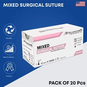 20 Pcs Mixed Sterile Sutures Thread with Needle Non-Absorbable Practice Sutures - Picture 1 of 2