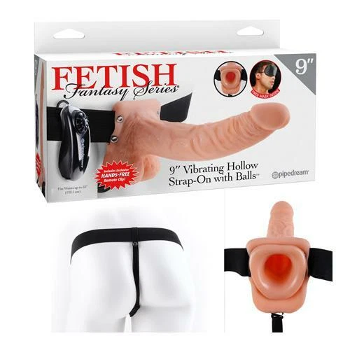 Fetish Fantasy 9in Vibrating Hollow Strap-On with Balls Flesh - Image 1 of 1