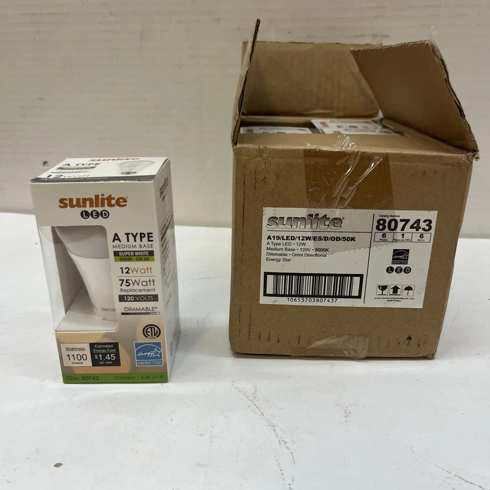 Pack of 6 LED A19 Flat Top Light Bulb 12 Watts (75W Equiv) 50K Super White - Image 1 of 3