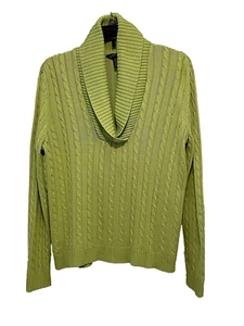 Lauren Ralph Lauren Sweater Silk & Cashmere Size XL Green Cable Knit Pullover - Picture 1 of 20